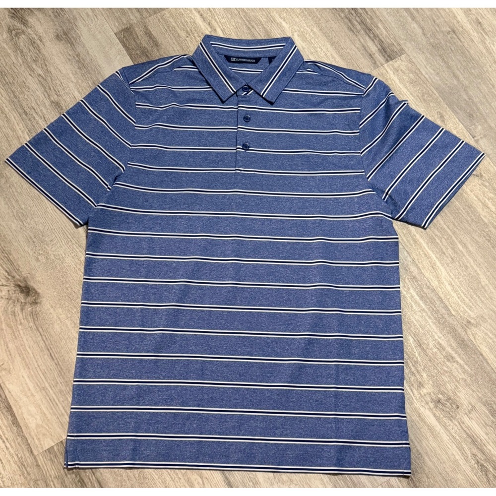 Cutter & Buck Mens Blue Stripe Short‎ Sleeve Polo Shirt CB DryTec Size S/P
